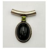 Sterling Silver, Onyx & Peridot Pendant