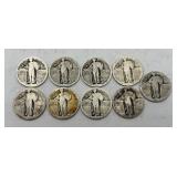 9- Walking Liberty Quarters, 90% Silver