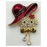 Cute Gold Toned Red Hat Hello Kitty Pin/Brooch