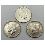 3 1964 Kennedy Half Dollars, 90% Silver