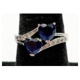 Sterling Silver Ring w/ Blue Heart Gemstones