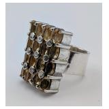 Nice Sterling Ring w/ 16 Light Brown Stones