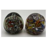 2 Vintage Unsigned Art Glass Paperweights