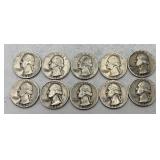 10- Washington Quarters, 90% Silver