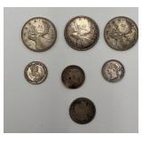 7 Various Silver Coins 80 - 92.5 % Silver 23 grams