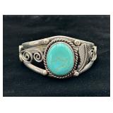 Mexico Sterling Silver & Turquoise Cuff Bracelet