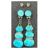 Pair of Sterling & Turquoise V. Quam Earrings