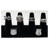 6 Silver Tone Fashion Rings