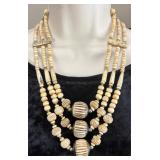 Vtg. 3-strand Hand-carved Bone Bead Necklace