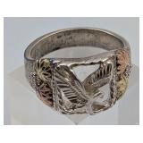 10K Black Hills Gold & Sterling Eagle Ring, 10.29g