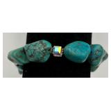 Chunky Turquoise & Iridescent Beaded Bracelet