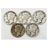 5 - 90% Silver Mercury Dimes