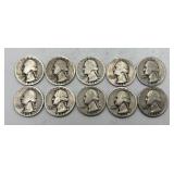 10- 1936 Washington Quarters, 90% Silver