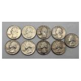 9 1964 D Washington Quarters, 90% Silver