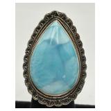 Large Sterling Silver & Larimar Stone Ring