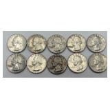 10 1964 Washington Quarters, 90% Silver