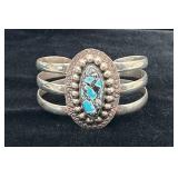 Mexico Sterling Silver & Turquoise Cuff Bracelet