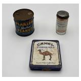 Vintage Planters Peanuts Tin, Camel Cigarettes Tin