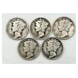 5 - 90% Silver Mercury Dimes