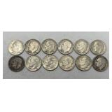 12- 1960 Roosevelt Dimes, 90% Silver