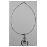 Sterling Necklace w/Sterling & Aquamarine Pendant