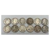 12- 1952 Roosevelt Dimes, 90% Silver
