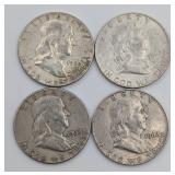 4- 1962 Franklin Half Dollars: 90% Silver