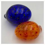 2 Nice Multi-colored Blown Art Glass Eggs
