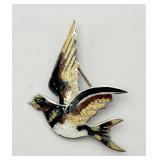 Signed Guillochï¿½ & Sterling Silver Bird Pin