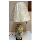 Chinoiserie-style Yellow & Blue Ceramic Table Lamp