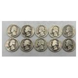 10- Washington Quarters, 90% Silver