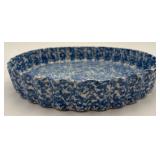 N.S. Gustin Co. Blue Spongeware Ruffled Pie Dish