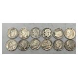 12- Roosevelt Dimes, 90% Silver