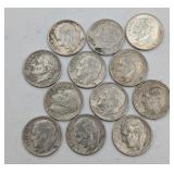 12- 90% Silver Roosevelt Dimes