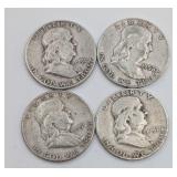 4 Franklin Half Dollars: 90% Silver