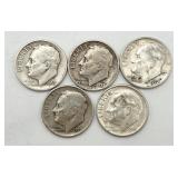 5 - 90% Silver Roosevelt Dimes