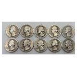 10- Washington Quarters, 90% Silver