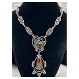 Mexico Sterling Silver & Amber Necklace