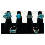 6 Fashion Rings w/ Various Blue Stones