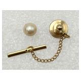 Genuine Pearl & 14K Gold Tie Tack