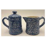 N.S. Gustin Co. Blue Spongeware Creamer & Sugar