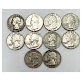 10 90% Silver Washington Quarters