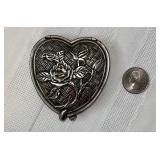 Vintage Style Silver Heart w/Rose Mirror Compact