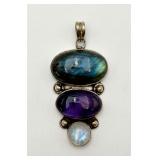 Labradorite, Amethyst, Moonstone Sterling Pendant