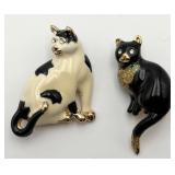 Pair of Pretty Enamel Fashion Cat Pins/Brooches