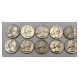 10 1964 Washington Quarters, 90% Silver