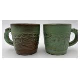 Pair of Vtg. Frankoma Pottery Mayan Aztec Mugs