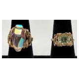 2 Hand-wrapped Wire & Gemstone Rings