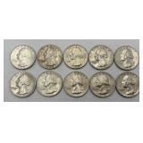 10 1964 D Washington Quarters, 90% Silver