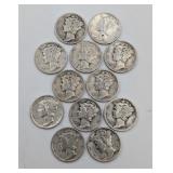 12- 90% Silver Mercury Dimes